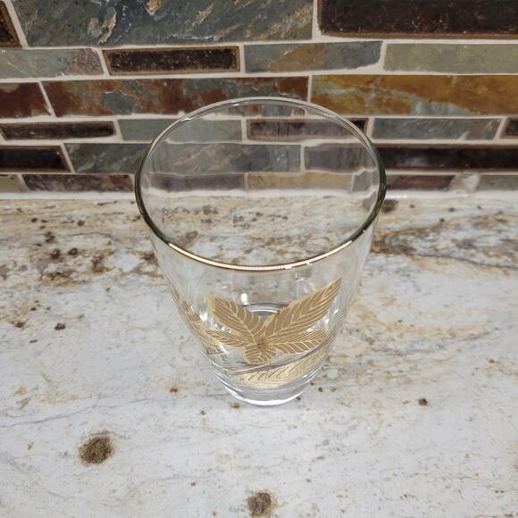 Vintage Gold Leaf Glass Tumbler, Flat Bottom 5-1/4" 14 oz, Mid Century Modern - Picture 3 of 4